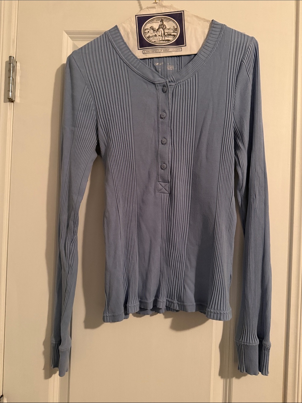 aerie Light Blue Ribbed Henley Long-Sleeve Top